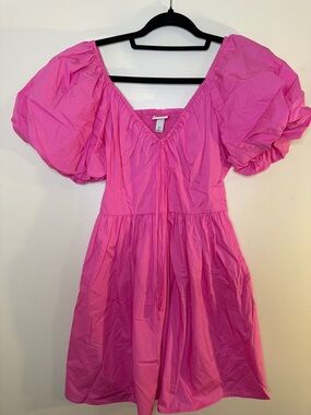 a new day Hot Pink Puff-Sleeve Midi Dress